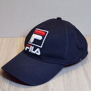 FILA Hat Cap Strapback Navy Blue  Embroidered Logo Casual One Size 100% Cotton